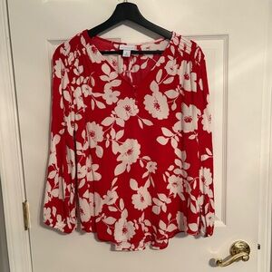 Liz Claiborne Red & White Floral Print 3/4 Top Size XL